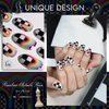 Rainbow Press on Nails Short Almond GLAMERMAID, Acrylic Oval Fake Nails with Checkerboard Rainbow Design Stick Glue on Nails for Women Reusable False Nail Tips with 48Pcs Adhesive Tabs Nail File