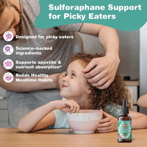 Sulforaphane Supplement from Broccoli Sprouts, Broccoli Supplement Liquid Drops for Kids with Sulforaphane, Glucoraphanin, Bacopa Monnieri, Develop Healthy Eating Habits for Children, Vegan, 60ml