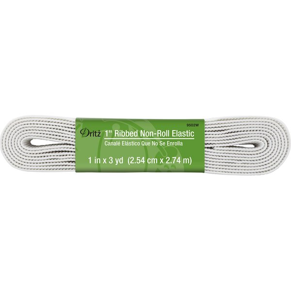 Dritz 9502W 1" Ribbed Non-Roll Elastic, White