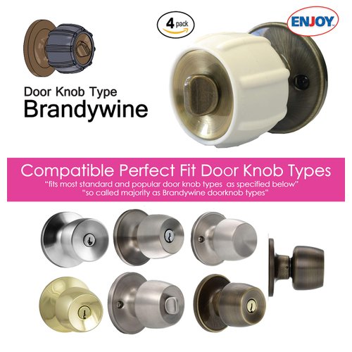 New Enjoy Cover - Door Knob Cover Grips Non Slip Arthritis & Senior Living Aids Grippy Easy Open Decorative. Simple Functional Effective Solution- 4 Pack (White, Brandywine)