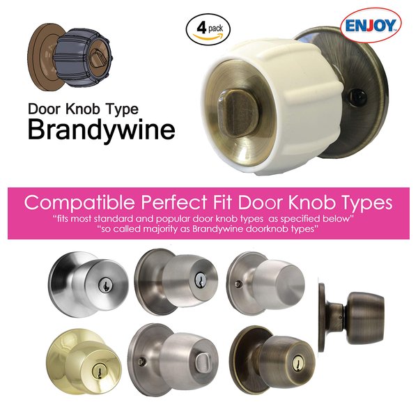 New Enjoy Cover - Door Knob Cover Grips Non Slip Arthritis & Senior Living Aids Grippy Easy Open Decorative. Simple Functional Effective Solution- 4 Pack (White, Brandywine)