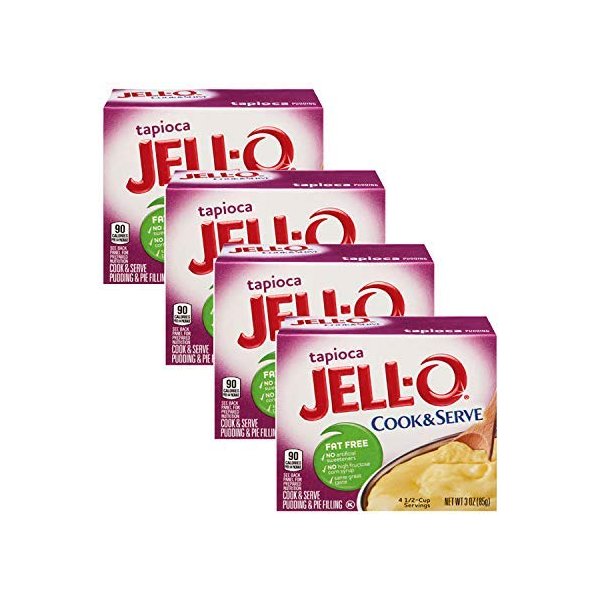 Jell-O, Cook & Serve, Tapioca Pudding & Pie Filling, 3oz Box (Pack of 4)