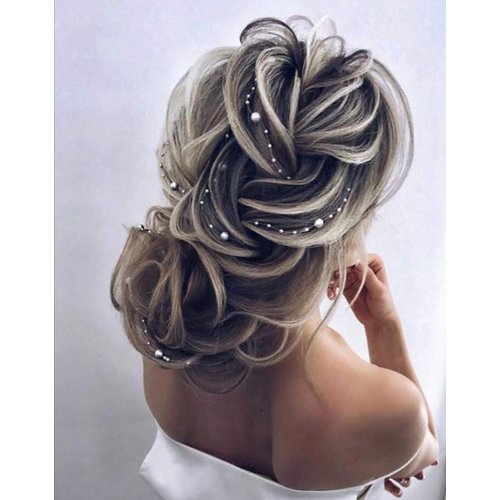 Chargances 2PCS Pearl Bridal Headpiece Gold Wedding Long Headband for Brides Pearl Hair Vine Pearl Hair Accessories for Women Weeding Hair Jewelry (24"/60cm)(Gold)