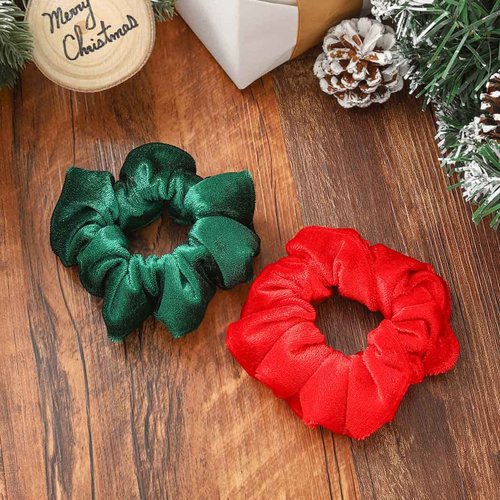 Gortin Hair Scrunchies Red Velvet Hair Ties Big Elastic Hair Bands Ropes Sequins Ponytail Holder Hair Accessories for Women and Girls Pack of 2 (Type A)