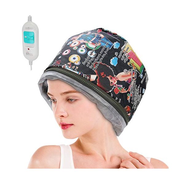 hair oil,Hair Steamer Cap, 3 Gears Electric Hair Cap Deep Conditioning Heating Oil Treatment Baking Hat Nourishing Hair Care Tool Spa Hot Head Care for Home Use(US)