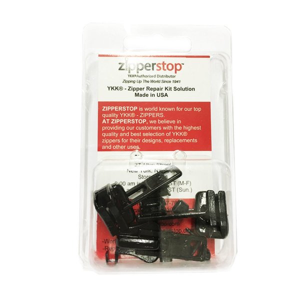 Zipper Repair Kit - #8 Vislon Black YKK Sliders - 3 Sliders Per Pack with Top and Bottom Stoppers Included - Made in The United States