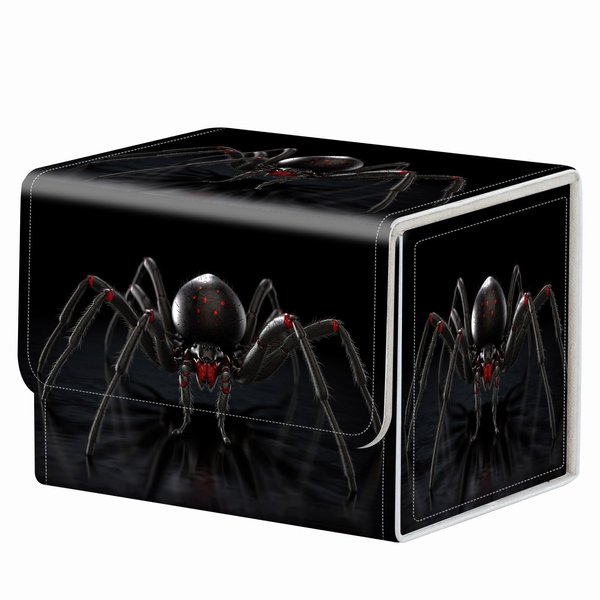 Strong Magnet Card Case Deck Box Mtg Card Box Playing Card Box Magic Deck Box Tcg Up to 200 Cards Creative Pattern Trading Card Storage Box for Collectible Card Games, Menacing Black Spider
