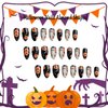 Halloween Press on Nails Medium Almond Nails Cute Ghost False Nails Orange Flower Design Black Halloween Nail Artificial Acrylic Nails Full Cover Coffin Nails Halloween Glue on Nails for Women