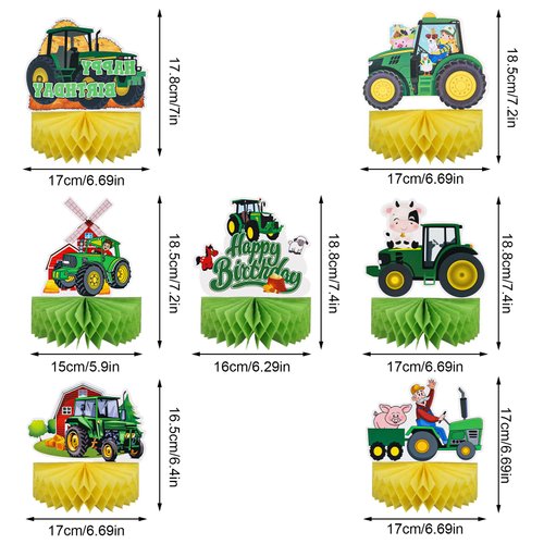 7pcs Tractor Honeycomb Table Centerpieces, Farm Tractor Birthday Party Decorations Supplies Farm Animal Tractor Themed Honeycomb Centerpieces Decor for Farmhouse Kids Baby Shower