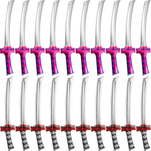 Fahacop 20 Pack 30 Inch Inflatable Katana Blow up Ninja Swords Inflatable Samurai Swords for Ninja Theme Birthday Cosplay Pool Party Supplies, 2 Colors