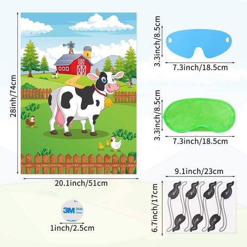 Waenerec Pin the Tail on the Cow, Cow Games with 28 Pcs Cow Tails for Kids Farm Birthday Party Supplies Cow Themed Party Favors Decorations