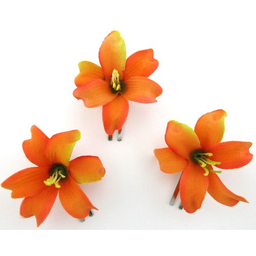 Tropical Orange Lily 3 pc. lot 2 Inch Silk Flower Hair Clip