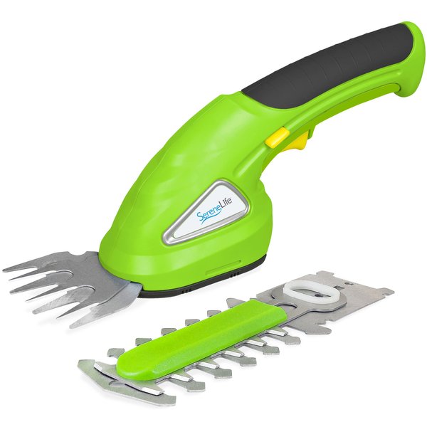 SereneLife Cordless Handheld Grass Cutter Shears, Portable Lightweight Electric Hedge Trimmer, Hand Held Garden Clippers Powered with Rechargeable 3.6V Battery, Changeable Blade Trimmers Light Green