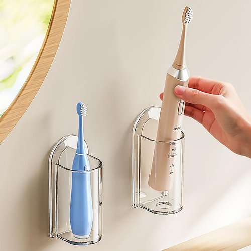 Toothbrush Holder Wall Mounted,Eco-Friendly Mighty Toothbrush Holder for Bathroom No Drilling 2Pack (2, Transparent Color)