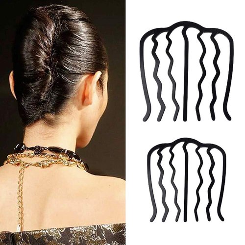 JKJF U Shape Hair Side Combs Hair Fork Metal Hairpins Hair Clip Hair Tools for Women and Girls Hairstyle Hair Accessories - Black 7 Teeth 2 Sizes