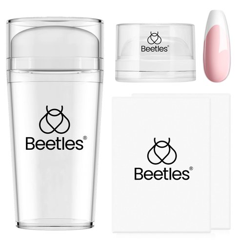 Beetles Gel Polish French Tip Nail Stamp 4Pcs Easy French Manicure Nail Stamper Single Head Soft Silicone Tranparent Long & Short Stamper Nail Tool with Nail Scraper Decorations