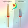 ERUIKA Super Long 5 in 1 Nail Drill Bits, Professional 3/32'' Carbide Tungsten Two Way Rotary Advanced Safety Bits, Fast Remove for Manicure Pedicure Cuticle Acrylic Nails (Gold, Fine-F)