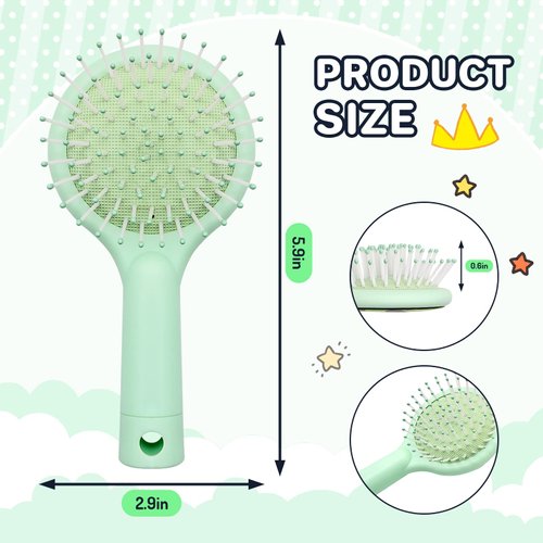DINATIS Mini Toddler Hair Brush - Kids Detangler Brush Glitter Hair Brush - Dinosaur Travel Hair Brush Glide Through Tangles with Ease for Thick Thin Curly Wet & Dry Hair（Green）