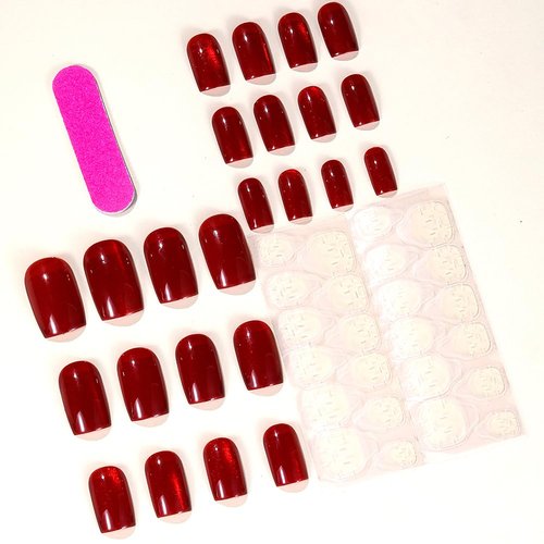 RUPOFUZA Red Press on Nails Medium Fake Nails 24Pcs Square False Nails with Sparm Cat Eye Designs Acrylic Nails Press ons Artificial Nails Stick on Nails for Women