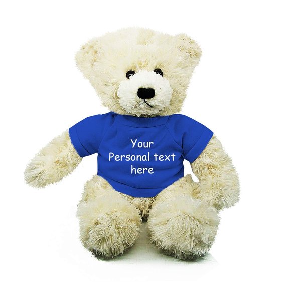 Plushland Cream Brandon Teddy Bear 12 Inch, Stuffed Animal Personalized Gift - Custom Text on Shirt - Great Present for Mothers Day, Valentine Day, Graduation Day, Birthday (Royal Blue Shirt)