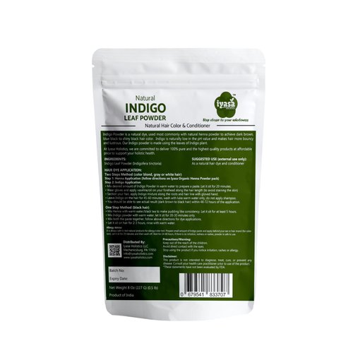 Iyasa Holistics Indigo Powder,Indigofera tinctoria, 8 oz/226 gm, Natural Hair Dye Color Henna Application