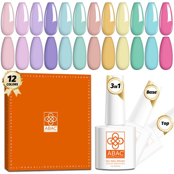 One-step Gel Nail Polish Kit 12 Colors Pastel Macaron Colors, Sweet Pink Purple Green Blue UV Gel Polish Set Spring Nails Art Manicure Home DIY Gifts for Women