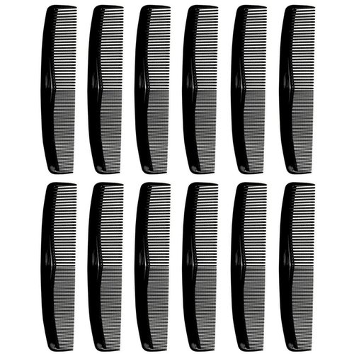 Comfort Hair Dressing Table Coarse/Fine Hair Comb Set, Black, 8 Inch (12 Pack)