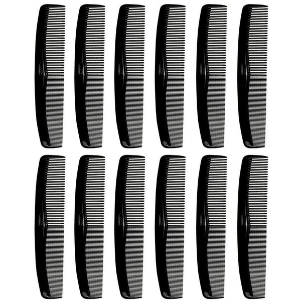 Comfort Hair Dressing Table Coarse/Fine Hair Comb Set, Black, 8 Inch (12 Pack)