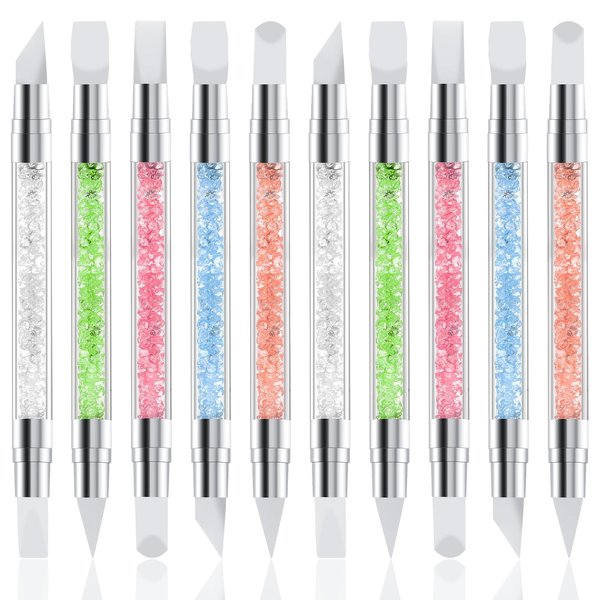 10 Pcs Nail Art Sculpture Pen Dual Tipped Silicone Nail Tools Nail Art Acrylic Pen Silicone Brushes for Resin Nail Art Tools for Design Nail Foil Carving Drawing Effect Shaping Drawing