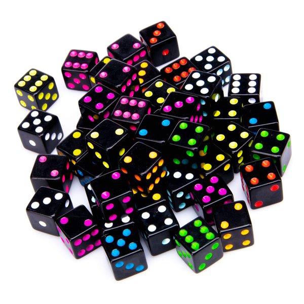 50 or 100 Pack of Bulk Six Sided Dice|D6 Standard 16mm|Great for Board Games, Casino Games & Tabletop RPGs| Black- 50 Count
