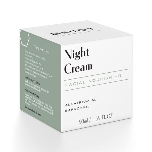 Brudy COSMETICS - Night Cream with Hyaluronic Acid, Bakuchiol and DHA. Anti-Wrinkle Cream, Moisturizes and Restores Oily and Combination Skin. Natural, Vegan and Cruelty Free Cosmetics. 50 ml