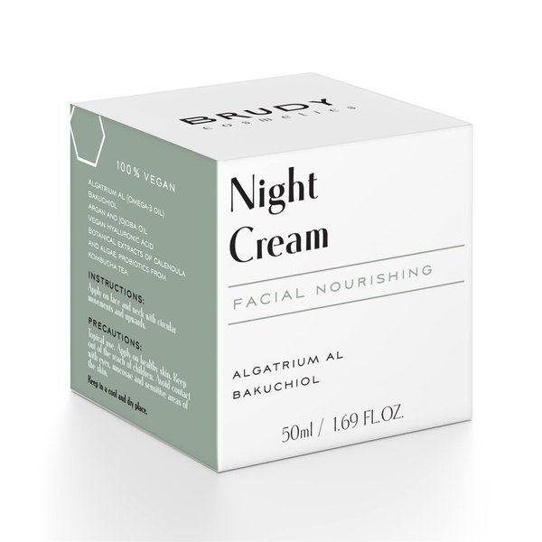 Brudy COSMETICS - Night Cream with Hyaluronic Acid, Bakuchiol and DHA. Anti-Wrinkle Cream, Moisturizes and Restores Oily and Combination Skin. Natural, Vegan and Cruelty Free Cosmetics. 50 ml