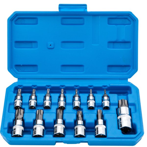 Torx Bit Socket Set 13pcs 3/8" Dr. T8 - T70 E Star Premium S2 Alloy Steel Cr-V Steel Star Socket Torx Bits Metric 1/4, 3/8 and 1/2-Inch Drive