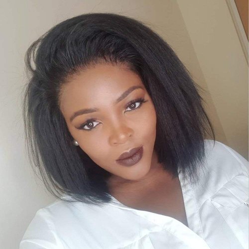 RHAH 13x4 HD Lace Front Wigs for Black Women Kinky Straight Human Hair Wigs Brazilian Virgin Hair 8 Inch Glueless Bob Wigs with Baby Hair Pre Plucked Italian Yaki Straight Free Parting 150% Density
