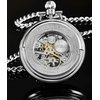 Stuhrling Original Men's Pocket Watch Stainless Steel Analog Skeleton Watch Hand Wind Mechanical Movement Stainless Steel Chain