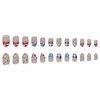 MERVF Round Press on Nails Medium Fake Nails Press ons French Tip Glue on Nails with Star Design Acrylic Wave point Cute False Nails 24pcs Glossy