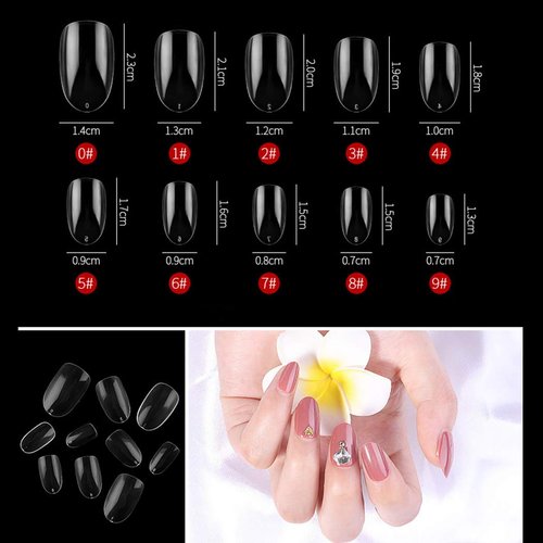 Sethexy Short Oval False Nails 500Pcs 10Sizes Full Cover Acrylic Nail Tips For Art Nail Design (Clear)
