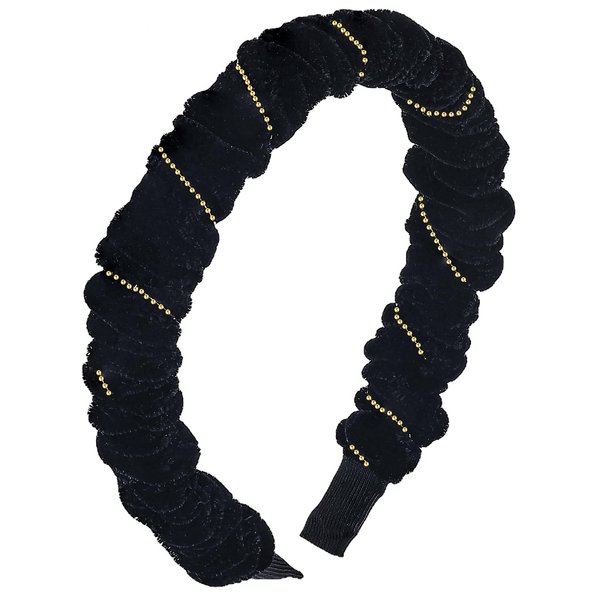 TUCEWP Velvet Headbands for Women Girls Black Wrinkle Headbands with Chain Non Slip Shiny Padded Headband Vintage French Headbands No Teeth Head Bands Hoops Headwear Fashion Styling Tools Accessories