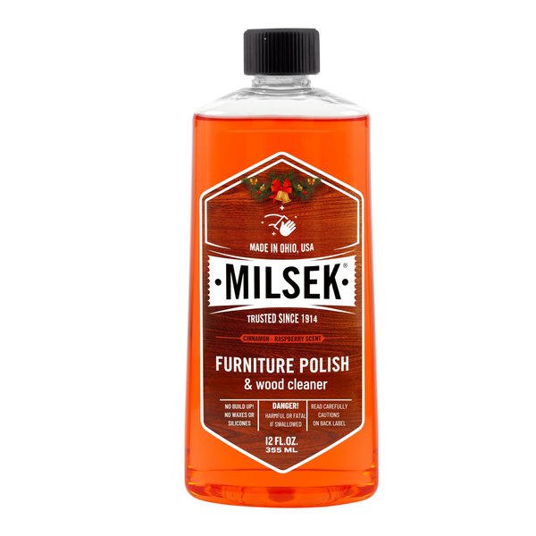 Milsek Furniture Polish and Cleaner with Cinnamon-Raspberry Scent (Holiday Scent), 12 fl oz