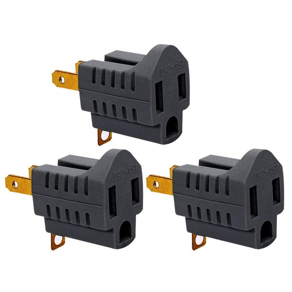 LYOOWNG (3 Pack) 3-Prong to 2-Prong Adapter Grounding Converter Polarized 3 Pin to 2 Pin Power for Wall Outlets Plugs, Grey