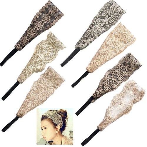 Gnognauq 7 PCS Lace Headbands Women Girls Wide Headbands Lace Turban Headbands Soft elegant Hair Band accessories for Fashion