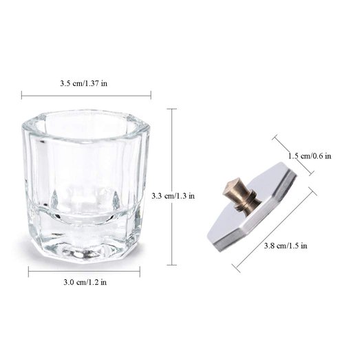 Kalolary 2 Pcs Mini Dappen Dish for Nail Acrylic Powder, Glass Crystal Cup with Stainless Steel Lid Nail Art Acrylic Liquid Powder Nail Crystal Bowl Glassware Tools for Nail Art Manicure