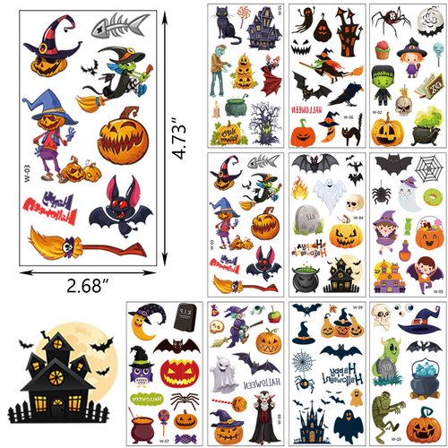 215 Pcs Halloween Temporary Tattoos for Kids, Halloween Kids Tattoos Temporary Stickers, Temporary Halloween Tatoos for Kids Halloween Goodie Bag Fillers and Party Favors Supplies