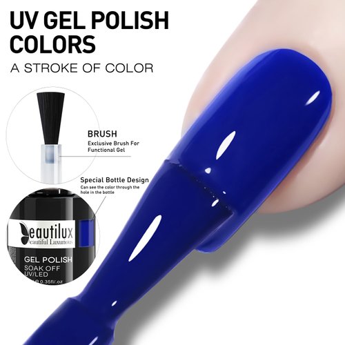 beautilux Royal Blue Gel Nail Polish, 1Pcs Dark Cobalt Blue Color Gel Polish High Gloss Manicure Salon at Home for Women (10ML)