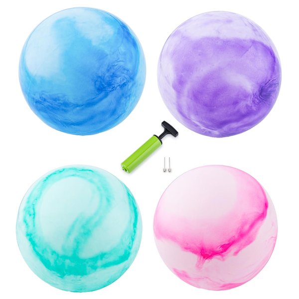 New Bounce Inflatable Bouncing Ball for Kids - Set of 4 Marbleized Bouncy Balls Plus Pump & 2 pins, Inflatable Sensory Balls, for Children and Pets - 8.5" Game ball