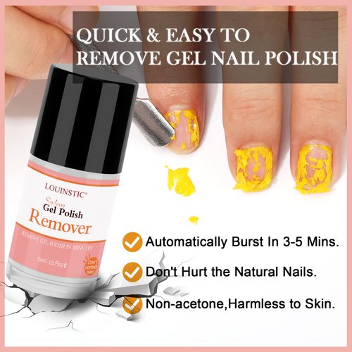 LOUINSTIC Gel Nail Polish Remover - Quick Remove Gel Nail Polish in 3-5 Minutes, Nail Polish Remover with Cuticle Care Oil for Nail Repair removedor de gel
