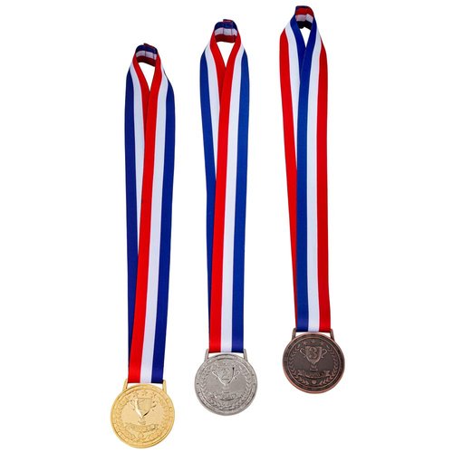 Amlong Plus Award Medals for Winner of Gold, Silver, Bronze, Made by Olympic Style Solid Metal with Premium Ribbon, Set of 3