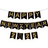 KALOR Happy New Year Banner, Black Gold Happy New Year 2025 Sign for Happy New Year Decorations 2025 New Years Eve Party Decorations