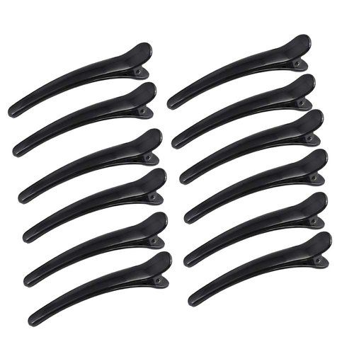 12Pcs Black Plastic Hair Styling Clips Duckbill Clips Alligator Clips Professional Salon Hair Clips for Hair Styling Sectioning Cutting Coloring (3inch)