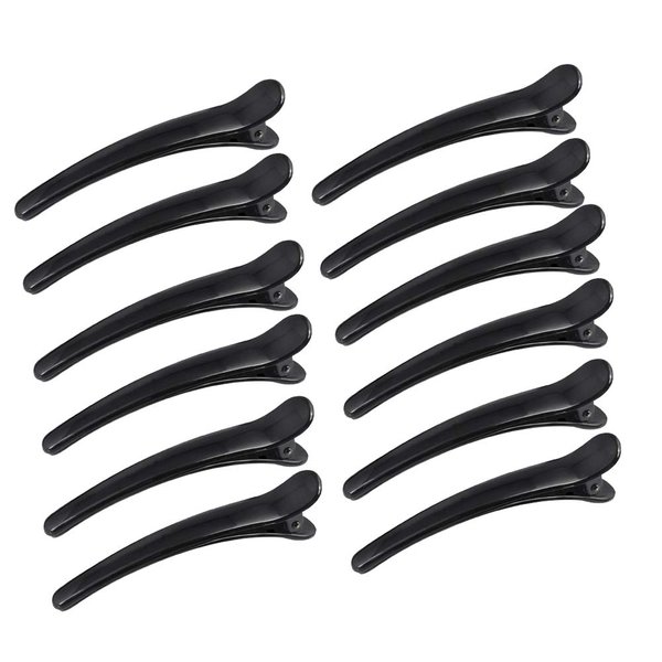 12Pcs Black Plastic Hair Styling Clips Duckbill Clips Alligator Clips Professional Salon Hair Clips for Hair Styling Sectioning Cutting Coloring (3inch)